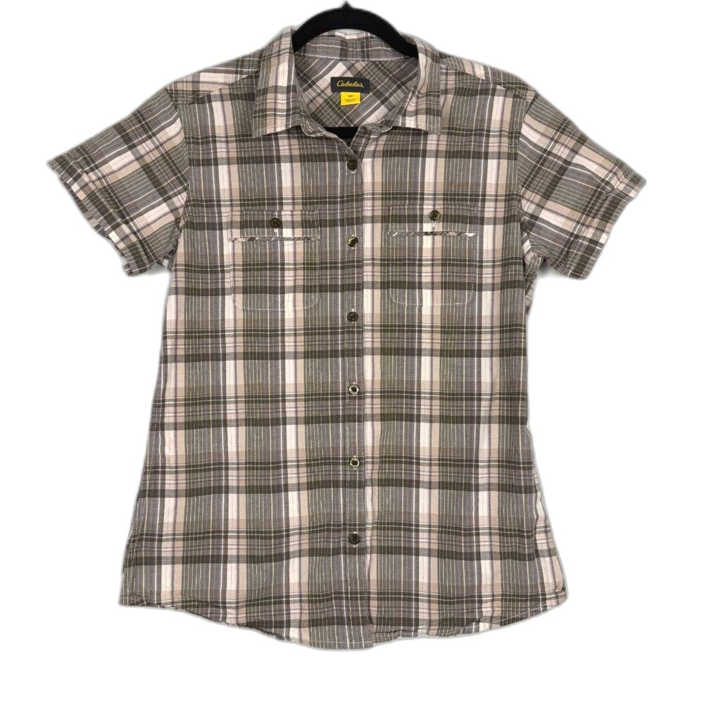 Cabela’s Women’s Plaid Button Down Shirt Small S Outdoor Hiking Stretch Cotton